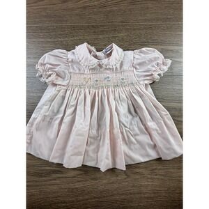 Petit Ami Vintage Pink Smocked Mary Had A Little Lamb Dress Lace Size 18 Months